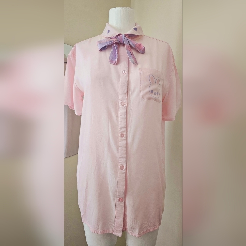 Kawaii Pastel Bunny Bow Girls Woven Button-up by Hot Topic